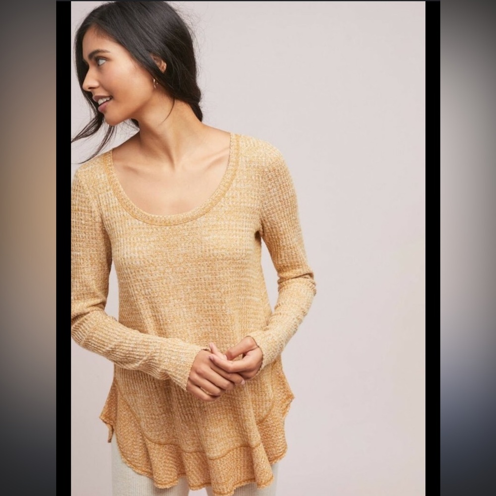 Anthropologie Saturday Sunday Wendy Waffle Knit Thermal Top Ruffle Wrap Back XS